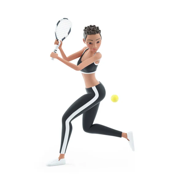 Deportivo Personaje Mujer Jugando Tenis Ilustración Aislada Sobre Fondo Blanco — Foto de Stock