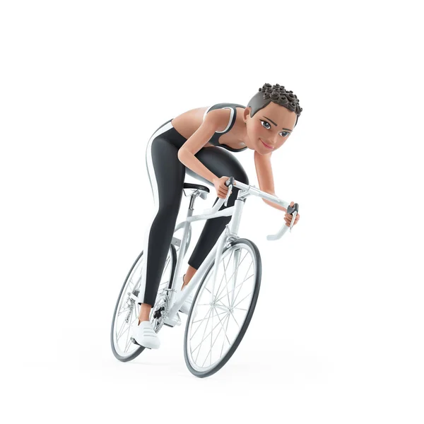 Sporty Character Woman Riding Road Bicycle Illustration Isolated White Background — Stock Photo, Image