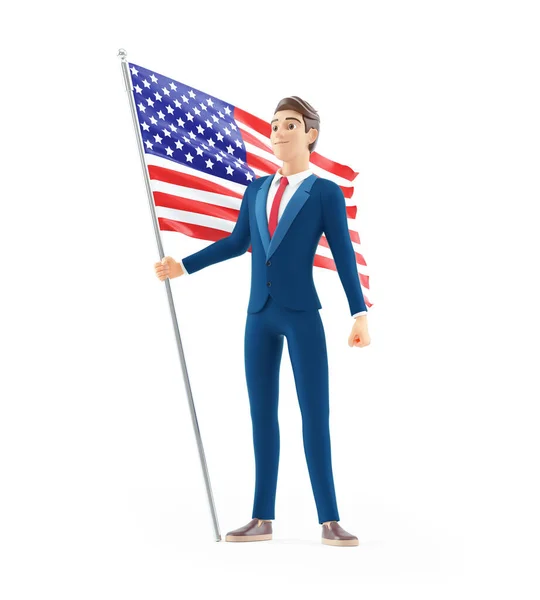 Patriotyczny Biznesmen Trzymający Amerykańską Flagę Ilustracja Odizolowana Białym Tle — Zdjęcie stockowe