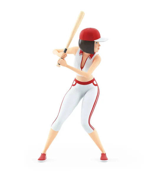 Ragazza Baseball Pronto Oscillare Pipistrello Illustrazione Isolata Sfondo Bianco — Foto Stock