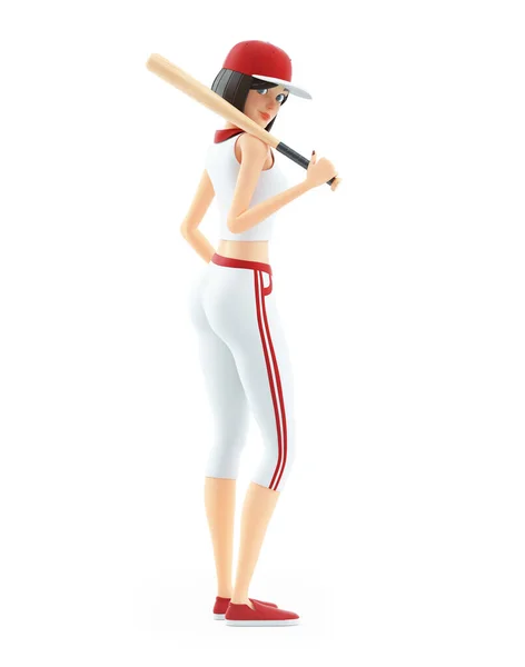 Ragazza Baseball Dietro Tenendo Pipistrello Sulla Spalla Illustrazione Isolata Sfondo — Foto Stock
