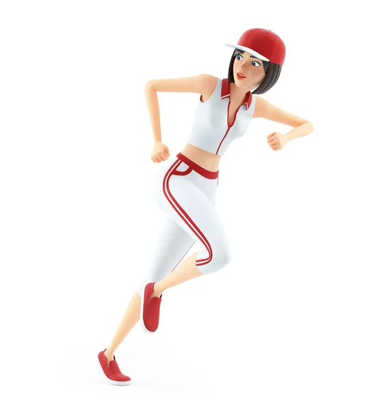 Baseball Girl Running Looking Back Illustration Isolated White Background — Stock Photo, Image