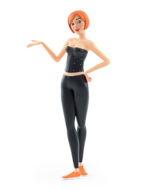 3D seksi kız poz veriyor, resim beyaz arka planda izole edilmiş.