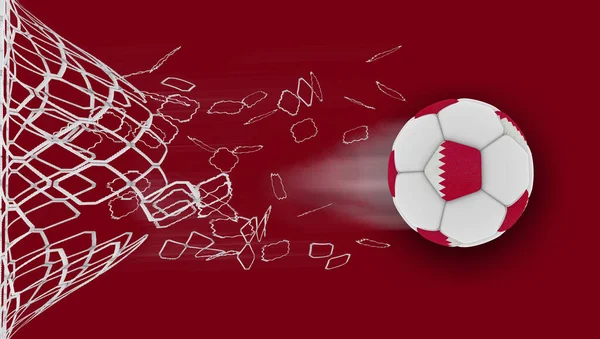 Katar Fußball Ball Brechen Netze Katar Flagge Farben Weltmeisterschaft 2022 — Stockfoto