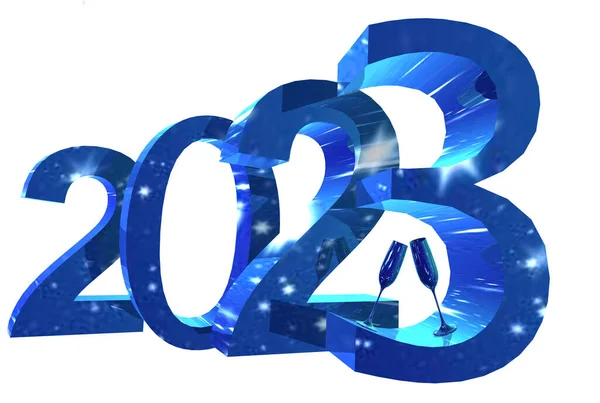 2023 23 first year day night blue stars isolated for background happy new year - 3d rendering