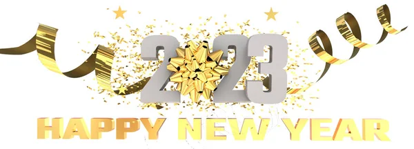 2023 Fitas Douradas Caindo Primeiro Ano Dia Noite Estrelas Azuis — Fotografia de Stock