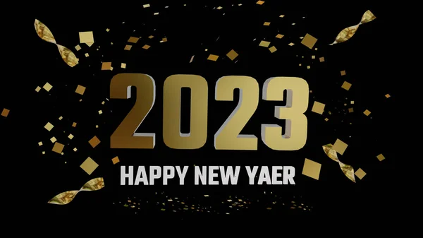 2023 Mutlu Yeni Yıl Metni Izole Edilmiş Altın Arkaplan Görüntüleme — Stok fotoğraf