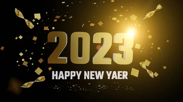 2023 23幸せな新年のテキスト孤立した黄金の背景 3Dレンダリング — ストック写真