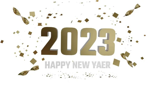 2023 Happy New Year Text Isolated Golden Background Rendering — Stock Photo, Image
