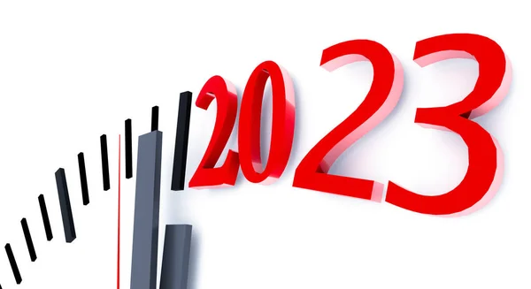 2023 23 first year day time clock pointers happy new year just now - 3d rendering