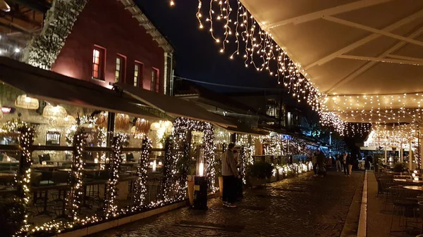 Xmas Christmas Night Ioannina City Greece Lights Coffee Shops Roads — Stock Photo, Image