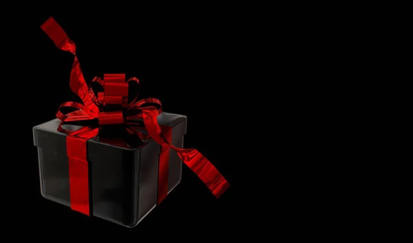 Черный Коробка Подарка Frinday Изолирован Красной Лентой Пространства Вашего Сообщения — стоковое фото