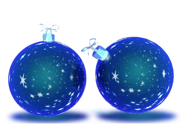 Xmas Bola Natal Isolado Azul Com Estrelas Para Fundo Renderização — Fotografia de Stock