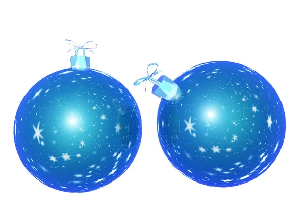 クリスマスボールは背景の星と青を隔離 3Dレンダリング — ストック写真