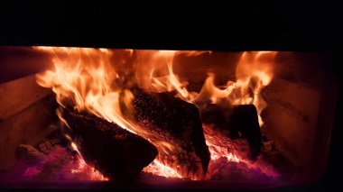 Şömine ateşi odunları ormanları karanlık kış mevsimi arka planlarını 