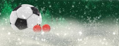 soccer ball football winter  xmas christmas snow snowfall stars  background winter season weather background isolated - 3d rendering clipart