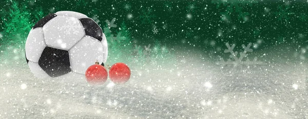 Futbol Topunun Kışı Noel Kar Yağışı Yıldızlarının Arka Planında Kış — Stok fotoğraf