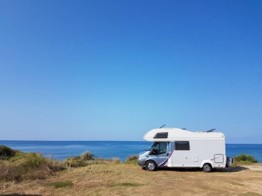 caravan car by the sea and blue sky in summer  holidays