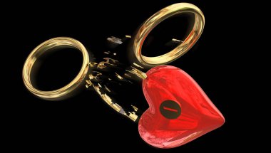 divorce rings breaking love red heart padlock  locked in piecies  confiict wedding background - 3d rendering