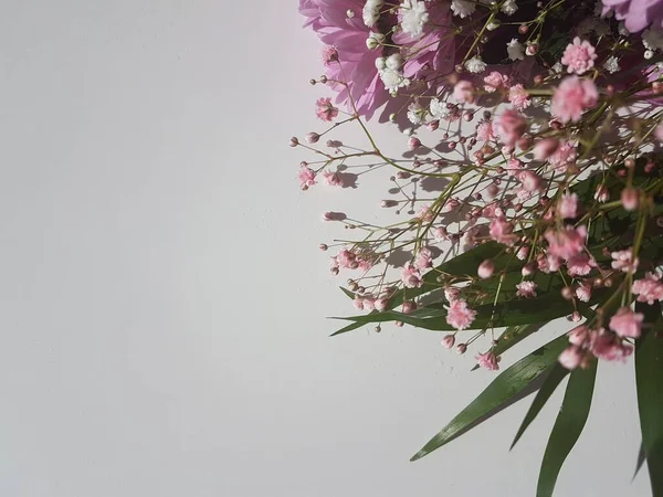 stock image bouquet of pink flowers zerbera green leave for background 