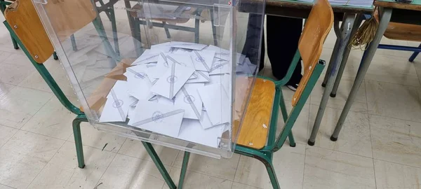 Volební Urny Řeckých Volbách Volebním Středisku Roce 2023 Stock Snímky