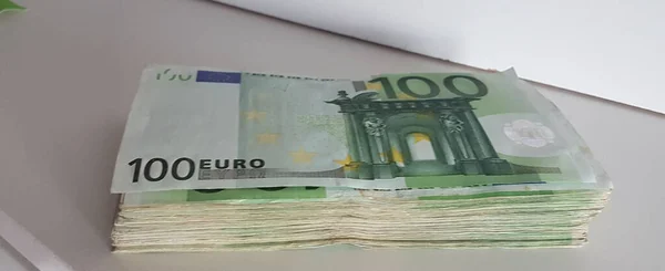 Money Banknotes Euro 100 Isolated White Table Market Backgrond Loan — Stock Photo, Image
