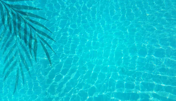 Zomervakantie Draaiend Zwembad Water Licht Blauw Schaduwen Van Palmbladeren Voor — Stockfoto