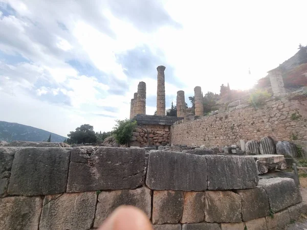Greckie Delphi Appolo Świątynne Kolumny Starożytne Ruiny Wyroczni — Zdjęcie stockowe