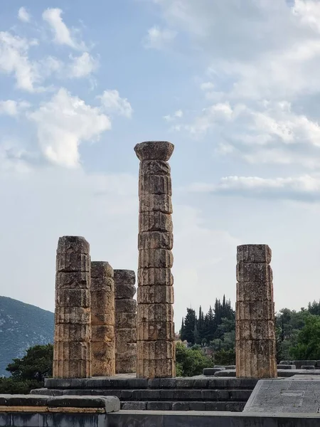 Görögország Delphi Appolo Templom Oszlopok Ősi Romjai Orákulum — Stock Fotó