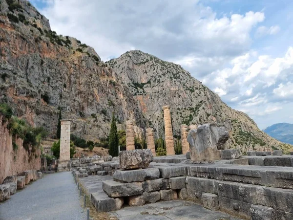 Griekenland Delphi Appolo Tempel Kolommen Oude Ruïnes Van Orakel — Stockfoto