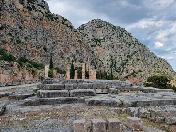 Grec Delphes Appolo Colonnes Temple Ruines Antiques Oracle — Photo