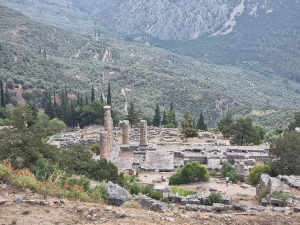 Griekenland Delphi Appolo Tempel Kolommen Oude Ruïnes Van Orakel — Stockfoto