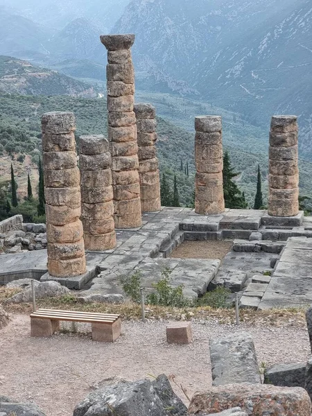 Griechenland Delphi Appolo Tempel Säulen Antike Ruinen Des Orakels — Stockfoto