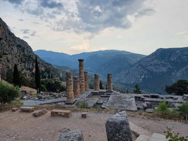 Grécia Delphi Appolo Templo Colunas Antigas Ruínas Oráculo — Fotografia de Stock