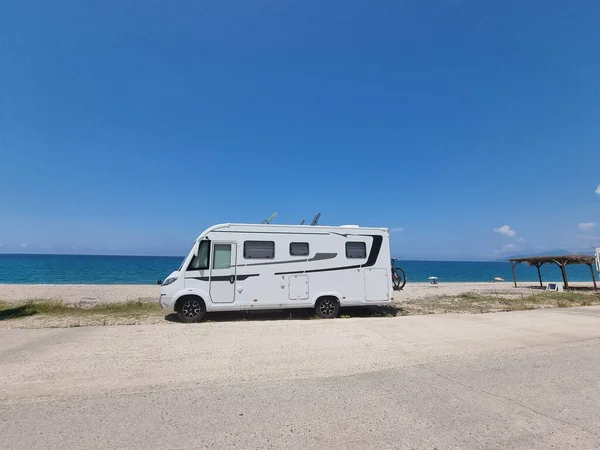 caravan car by the sea in summer morning holidays outdoor adventure nature happines