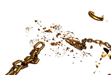 Altın zincir ateşin önünde kırılır zincir kırılır yatay gümüş kırılır kepenk kırılır - 3D rendeleme 2