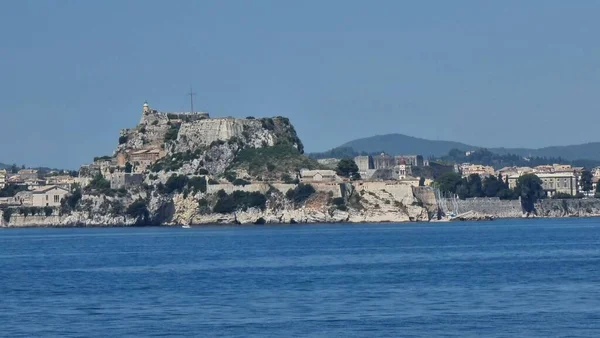 Corfu Centro Cidade Edifícios Veleiro Mar Grécia — Fotografia de Stock