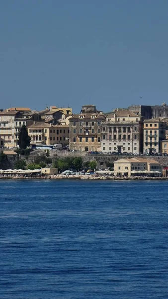Corfu Centro Ciudad Edificios Velero Mar Grecia — Foto de Stock