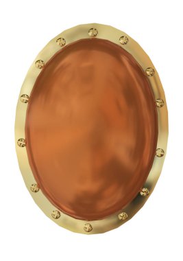 Kalkan oval yuvarlak altın ve bronz izole edilmiş koruma virüsü - 3D