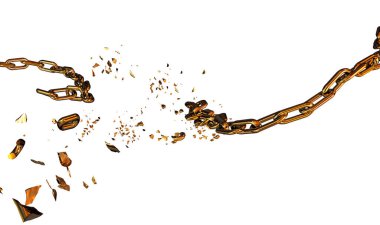 Altın zincir ateşin önünde kırılıyor yatay gümüş zincir kırılıyor kepenk kırılan parçalar - 3D rendeleme 2