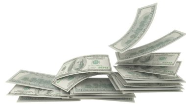 Düşen arka planda 100 dolar uçuyor - 3 boyutlu görüntüleme