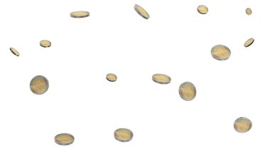 Dolar Euro sikkeleri şeffaf arkaplandan düşüyor - 3D görüntüleme