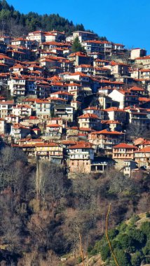 Metsovo Şehri Yunanistan Sunnyn Kış Günü İoannina Mükemmelliği, Ftom Anilio 'ya bakın