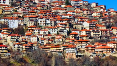 Metsovo Şehri Yunanistan Sunnyn Kış Günü İoannina Mükemmelliği, Ftom Anilio 'ya bakın
