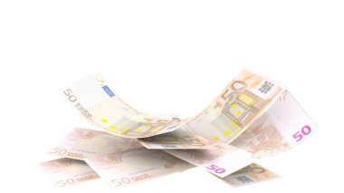 Avro 50 banknotlar para trakent arka planda izole düşüyor zengin zenginlik - 3D renching