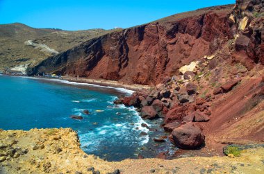 Santorini Red Beach City Yunan yaz tatili güneşli bir gün