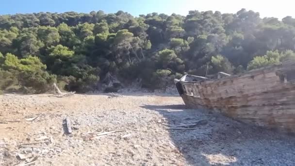 Grieks Schipbreuk Skyros Eiland Agalipa Strand — Stockvideo