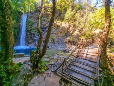 waterfalls trees in ioannina perfecture iliochori village greece spring season clipart