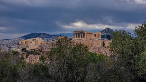 stock image athens parthenon in cloudy weather greece in spring