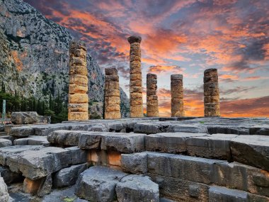 Yunan Delphi appolo tapınak sütunları Eski kahin kalıntıları 
